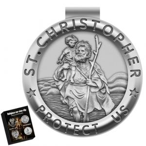 Anwlki Médaille de Saint-Christophe pour visière de voiture St Christophe - Accessoires pour bénédiction - Cadeau religieux pour parent, famille, ami, conducteur (1) (Anwlki, neuf)