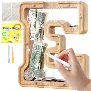 Lakpopya Tirelire en Bois pour Enfant Tirelire Cochon Personnalis&eacute;e de Lettres A &agrave; Z Tirelire Billet Transparente Cr&eacute;ative pour Cadeau D&eacute;coration Bapt&ecirc;me pour Fille Garcon (E) (Never fail, neuf)