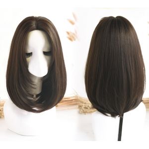 lvifloae Perruque de cheveux longs et raides - Réaliste - Tête séparée au centre - Naturel - Lisse - Pour femme - Cheveux longs et raides - Pré-blanchis, pré-épilés, marron, noir, (Marron Noir) (beiyuanwangluo, neuf)