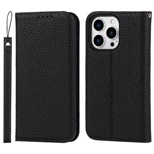 Cavor Coque iPhone 14 Pro Max avec Cordon,Flip Cuir véritable Portefeuille Étui en Cuir,[4 Porte Cartes][Magnetique],Collier Housse Etui à Rabat pour iPhone 14 Pro Max - Noir (Copmob, neuf)