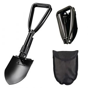 Pelle pliante 58 cm, noire, multifonctionnelle, en acier au carbone, pelle pliante amovible avec sac de transport, pelle pliante pliante (WJS-EU, neuf)