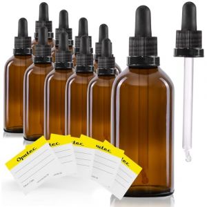 Oputec Lot de 10 flacons &agrave; pipette en verre ambr&eacute; avec pipette en verre + 10 &eacute;tiquettes &ndash; Flacon de pharmacie pour aromath&eacute;rapie, cosm&eacute;tique, compte-gouttes prot&eacute;g&eacute; de la lumi&egrave;re, pour applications (Oputec, neuf)