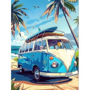 HEIBAGO Paysage Peinture par numéros pour Adultes, Kit de Peinture à l'huile sur Toile par numéro pour Débutants, Peinture à l'huile DIY Autobus pour la décoration de la maison,30X40cm (JINYULIANG, neuf)