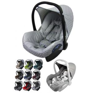 Housse de rechange pour nacelle bébé compatible avec Maxi-Cosi CabrioFix - Ensemble complet de 6 pièces avec coussinets de ceinture, pare-soleil et appui-tête (étoiles gris clair) (BambiniWelt, neuf)