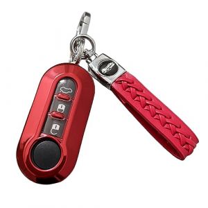 【5 Couleurs】Z.MYUKI Panda Hybrid Cross Coque clé avec porte Clef pour FIAT Panda 312 319 2012-2022 2023 Accessoire original Protection clé (Rouge) (Z.MYUKI-EU, neuf)
