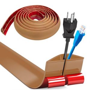 Hengrongshen Cache Cable Sol, Petit Canal de C&acirc;ble Flexible, 5M x 3cm Protege Cable Sol, Goulotte Passe Cable Sol Silicone, Cache Fil &Eacute;lectrique Sol Auto-Adh&eacute;sif pour Tous Les C&acirc;bles (Brun Clair) (HengRongSh-EU, neuf)