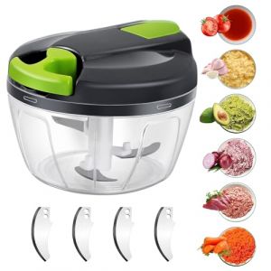 Domkan Hachoir Manuel 520ml, Hachoir Oignon Avec 3 Lames En Acier Inoxydable, Coupe Oignon Manuel avec Acier Inoxydable 3 Lames, Mixeur Manuel Coupe Ail pour L&eacute;gumes, Viande, Oignon, d'ail (Vert) (FOREST CAPPE S.R.L., neuf)