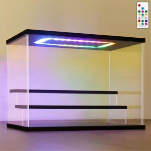 NONEMEY Vitrine Acrylique Transparent avec LED Coloré Boîte Vitrine d’Exposition pour Figurines, Collections, Minéraux,Présentoir Anti-Poussière à 2/3/4/5/6 Niveaux (Noir, 3Tier-31.5x18x23cm) (Alisoname, neuf)