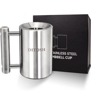 DITOSH 8kg 17.6lb Heavy Coffee Mug Challenge 304 Stainless Steel Dumbbell Cups Silver Overweight Sports Water Cup for Fitness Training Arm Strength Prank Gift Home Gym Workout Equipment 100ml 3.4oz (DITOSH-FR, neuf)