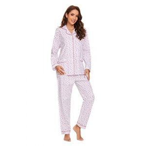 Amaxer Pyjama Femme Hiver Chaud 100% Flanelle Ensembles de Pyjama Cotton Chemise de Nuit Longue| Fleurs Roses, M (salute kleidung, neuf)