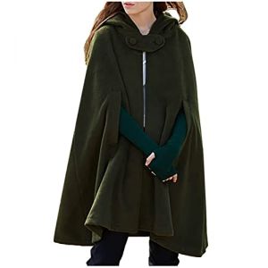Cape en laine à capuche femme vintage couleur unie poncho robe Halloween costume trench léger veste coupe-vent cape manteau ouvert devant cardigan vêtements médiévaux automne hiver Outwear, Vert (yishu`poe, neuf)