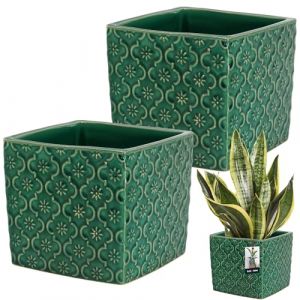 KOTARBAU® 2 x Pot De Fleurs Carré Turquoise Vintage De 13x13 cm en Céramique Émaillée|Pot en Céramique Turquoise|Cache-Fleur en Céramique Émaillée|Pot De Fleurs avec Finition Brillante (KOTARBAU, neuf)