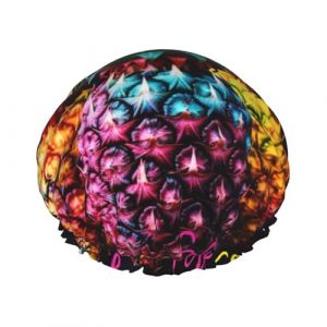 Bonnet de douche coloré avec imprimé ananas pour femmes et hommes, bonnet de bain réutilisable en tissu double couche pour filles (xiehuaLJFDY, neuf)