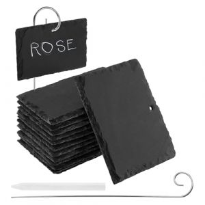 MUNGHOK Lot de 12 étiquettes en ardoise de 10 x 7 cm à écrire, étiquettes pour plantes avec tige en métal de 40 cm, étiquettes pour plantes en ardoise pour herbes et panneaux (shenzhentiantianshundianzishangwuyouxiangongsi, neuf)