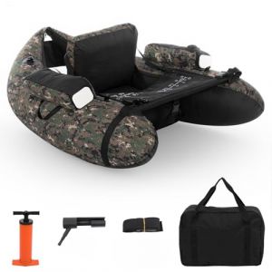 LEADZM Bateau de Pêche Gonflable Camouflage, Float Tube avec Pompe, Support de Canne Peches, Sangles Réglables, Sac de Rangement, Capacité de Charge 150 kg (VICTOPV, neuf)