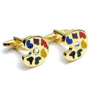 Boutons de Manchette Palette de Peinture Dor&eacute;e - Boutons de Manchette Originaux Th&egrave;me Arts Plastiques - Accessoire Fantaisie ou D&eacute;guisement Artiste Peintre pour Chemise et Veste de Costume (SHIPITNOW, neuf)