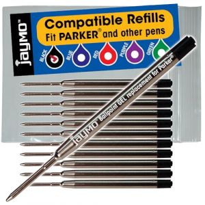 Jaymo - 12 - Recharges de stylo compatibles Parker&reg; avec gel noir. &Eacute;criture lisse allemande .7mm pointe moyenne et encre. # 30525PP (Cottage Mills UK, neuf)
