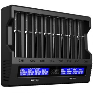 XTAR VC8S 18650 Chargeur de batterie universel, USB C, chargeur rapide avec &eacute;cran LCD, test de capacit&eacute; et 8 emplacements de charge pour batteries rechargeables 1,2 V AA 21700 26650, chargeur de (XTARDIRECT, neuf)
