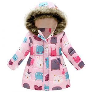 amropi Manteau Enfant Fille À Fleurs Veste à Capuche Fourrure Chaud Hiver Vêtement Rose Dessin, 8-9 Ans (YunBao Footwear Trade, neuf)