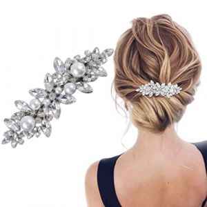 Barrette Perle Strass Épingle À Cheveux Barrette Perle Vintage Cristal Argent Barrette Mariage Épingle À Cheveux Accessoires Décoratifs Pour Femme Et Fille Coiffure Perle Mariage (Argent) (HongyiXiaodian, neuf)