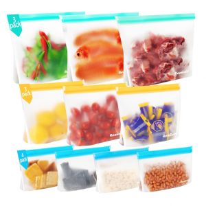 Lot de 10 Sac Congelation Zip et Stand Up, Sac Congelation Reutilisable sans BPA Sacs Alimentaires et pour Sandwichs, Pochette Alimentaire R&eacute;utilisable Sacs de Rangement Alimentaire en Silicone (DAMAIGA, neuf)