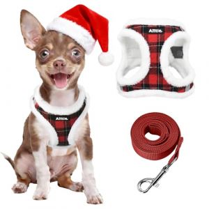 AIITLE No&euml;l Ensemble Harnais et Laisse r&eacute;fl&eacute;chissants en Peluche pour Chien - Motif &agrave; Carreaux, Chaud, Doux, Anti-Traction, r&eacute;glable avec int&eacute;rieur rembourr&eacute; pour Petits Chiens (Rouge, XXS) (Aiitle, neuf)