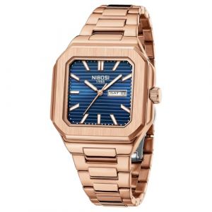 NIBOSI Montre-bracelet pour homme - Analogique - Quartz - Acier inoxydable - Montre militaire - Carrée - Étanche - Classique - Date, Rose Blue, Classique (NIBOSI Watch Official Store UK, neuf)