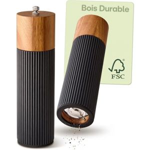 Praknu Moulin &agrave; Poivre et Sel Manuel &ndash; Bois d&rsquo;Acacia FSC&reg; &ndash; Design &Eacute;l&eacute;gant avec M&eacute;canisme en C&eacute;ramique &ndash; R&eacute;glable et Durable &ndash; Noir &ndash; Grand (Niboline, neuf)