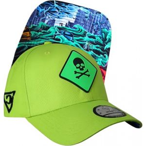 Capiche [99+ Variantes] Casquette de Baseball Toxic Tsunami Vert Fluo &ndash; Bord incurv&eacute;, Logo t&ecirc;te Mort Fluo, Chapeau r&eacute;glable Streetwear avec Design Graphique Urbain sous la visi&egrave;re (ElementalGoods, neuf)