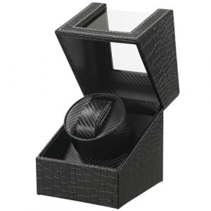 DRAIGERWAY Remontoir automatique - Boîtier de montre en cuir synthétique avec moteur silencieux - Fonctionne sur piles ou bloc d'alimentation pour montres automatiques, Motif crocodile 125e (DRAIGERWAY EU, neuf)