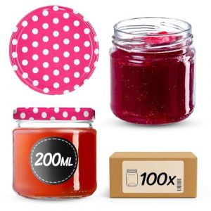 KADAX Lot de 100 petits bocaux à confiture, fi66 mm, mini bocaux à miel et épices, bocaux hermétiques, bocaux en verre, bocaux en verre, bocaux ronds, à pois roses (KADAX, neuf)