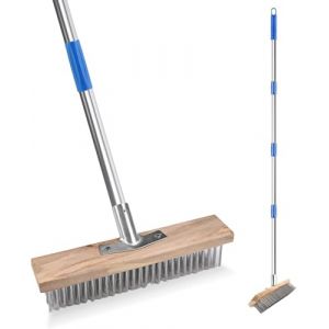 Balai Brosse Metallique, avec Manche 160cm, Brosse Métallique Rigide pour Enlever Mauvaises Herbes, Mousse Et Taches, Balai Exterieur en Fil d'acier Idéal pour Terrasse, Patio, Outillage de Jardin (TRUST AND BU, neuf)