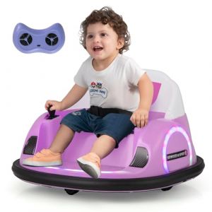 COSTWAY 6V Auto Tamponneuse &Eacute;lectrique Enfant avec T&eacute;l&eacute;commande, Voiture Tournante B&eacute;b&eacute; 360&deg;avec Lumi&egrave;res LED & Musique & Son du Klaxon, D&eacute;marrage Lent, Charge 25kg pour Enfants de 18 Mois+ (Rose) (FDS GmbH, neuf)