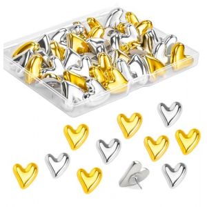Lot de 50 punaises dor&eacute;es en forme de c&oelig;ur pour tableau en li&egrave;ge, tableau d'affichage, mur, maison, bureau, affiches, photos, cartes postales, cartes (dor&eacute; et argent&eacute;) (KZWORLD, neuf)
