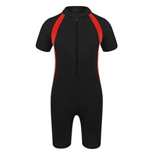 ranrann Enfant Fille Combinaison de Bain Manches Courtes Maillot de Bain 1 Pi&egrave;ce Anti UV UPF 50+ Fermeture &Eacute;clair Combishort Surf Natation Plage Rash Guard 6-16 Ans Noir 8-10 Ans (ranraneu, neuf)