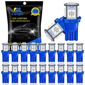YM E-Bright T10 W5W LED Ampoule,194 168 2825 Ampoules LED pour lampes de lecture de voiture, feux de plaque d'immatriculation, plafonniers, feux lat&eacute;raux,DC 12V (Bleu/Pack of 20) (EverBright, neuf)