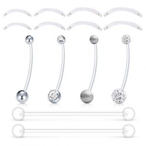 Mayhoop 14Pcs Piercing de Nombril Grossesse 14G Acrylique Flexible Clair 32mm Retainer Anneau de Nombril Femmes Enceintes Sports avec Barre Acrylique 12-18mm Piercing de Ventre Argent (Mayhoop, neuf)