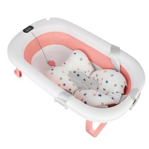 Grand Baignoire Pliable B&eacute;b&eacute; avec Thermom&egrave;tre &agrave; eau,Baignoire pliable pour b&eacute;b&eacute; stable avec thermom&egrave;tre et coussin d'assise de 0 &agrave; 6 ans-80 * 50 * 23-rose (Hechheu, neuf)