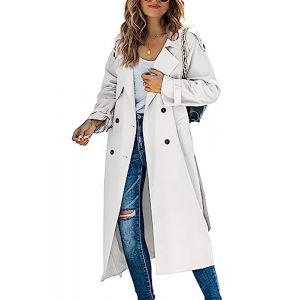 shownicer Femme Manteau Jacket Bouton Revers Long Veste Trenchcoat Manches Longues Cardigan Blazer Manteau OL Couleur Unie Parka Trench-Coat Automne Et Hiver B Blanc L (XShow River, neuf)