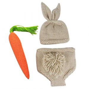 Xanewza P&acirc;ques Nouveau-N&eacute; Tenues de Photographie B&eacute;b&eacute; Crochet Tricot&eacute; Accessoires Photoshooting Set Costume Lapin pour B&eacute;b&eacute; Gar&ccedil;on Fille Cap + Short + Carotte (Lapin) (CHUANGTUO EU, neuf)