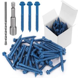 Swpeet Lot de 52 vis &agrave; b&eacute;ton &agrave; t&ecirc;te hexagonale fendue de 6,35 mm x 8,9 cm avec douille hexagonale et assortiment de forets, vis &agrave; ciment autotaraudeuses pour ancrage (1/4"&times;2-1/4") (swpeet, neuf)