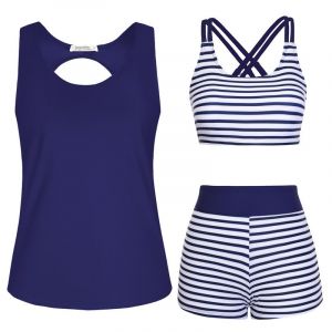 JASAMBAC Tankini Femme Grande Taille Maillot De Bain 3 Pi&egrave;Ces Tankinis Femme Imprim&eacute; Floral Contr&ocirc;Le du Ventre Bikinis Athl&eacute;Tique Maillot De Bain Modeste Shorty (Fancy Shop EU, neuf)