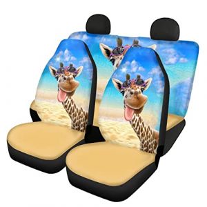UOIMAG Lot de 4 housses de si&egrave;ge de voiture Motif girafe D&eacute;cor amusant pour femmes et hommes Ensemble de protection pour si&egrave;ges avant et arri&egrave;re (POLERO, neuf)
