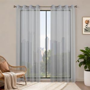 Runy&eacute;la Rideaux Voilages Gris 140x220, Lot de 2 Voilage Fen&ecirc;tre Rideau Transparent &agrave; Oeillet, Moderne D&eacute;coration Int&eacute;rieure pour Salon Chambre Cuisine Baie Vitr&eacute;e, Filtrage de Lumi&egrave;re (Runi-EU, neuf)