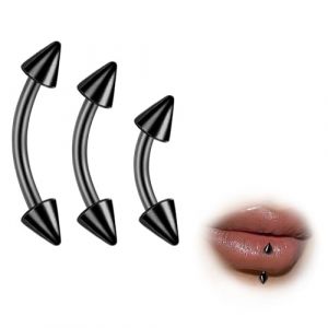 ESHIONER G23 Titane Piercing Arcade Piercing Langue Nombril Piercing Labret Vertical Levre Lip Bar Labret Daith Bananes C&ocirc;ne Homme Femme Hypoallerg&eacute;nique Noir 6mm 8mm 10mm 16G 3PCS (ESHIONER Jewellery Outlet, neuf)