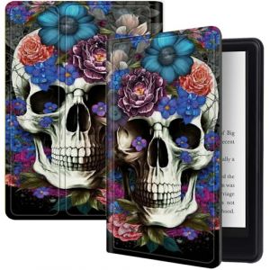 Étui pour Kindle Paperwhite 12{^>e<^} génération 2024 (7") et Kindle Colorsoft Signature Edition 7" avec motif tête de mort en sucre, support pliable multi-angles de vue avec mise en veille et réveil (BWEGRHE, neuf)