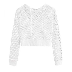 Pull court en maille pour femme - Veste blanche - Sweat &agrave; capuche - Sweat &agrave; capuche - Crop Top - Style bol&eacute;ro - Veste de jogging - Veste &agrave; capuche - Veste blanche, Blanc., L (Meimeipu, neuf)