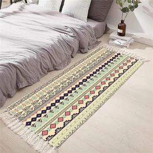 Tomifine Tapis en Coton Tissé, Tapis Bohème avec Frange, Tapis Tissé pour Salon Chambre, Home Tapis Géométriques Design Moderne Lavable Antiderapant (50x80 cm,Rouge Bleu) (NDSMGS, neuf)