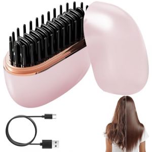 Mini Lisseur &Agrave; Cheveux &ndash; Brosse &Agrave; Lisser, Mini Lisseur Sans Fil, Petit Lisseur, 3 R&eacute;glages Temp&eacute;rature Chauffe 10s, Lisseur Cheveux pour Lisser, Boucler et Peigner les Cheveux et Barbe (Rosa) (yuchu, neuf)