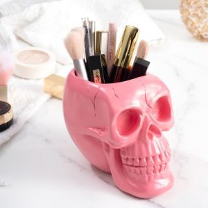 Arola Porte-stylo et crayon en forme de t&ecirc;te de mort rose - Pour cl&eacute;s, pinceaux de maquillage - Pot de fleurs - Accessoire de bureau &agrave; domicile (Gloryarola, neuf)